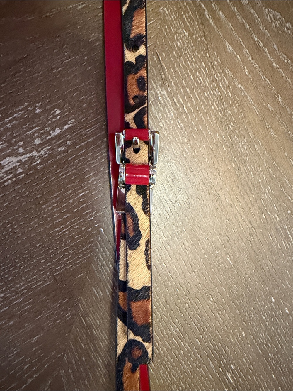 Leopard Print Thin Belt with Red Trim